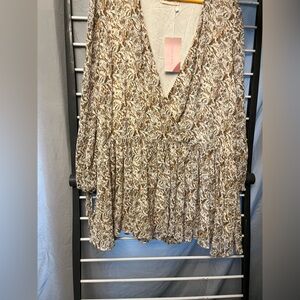 By Together Floral Blouse - Cream and Brown